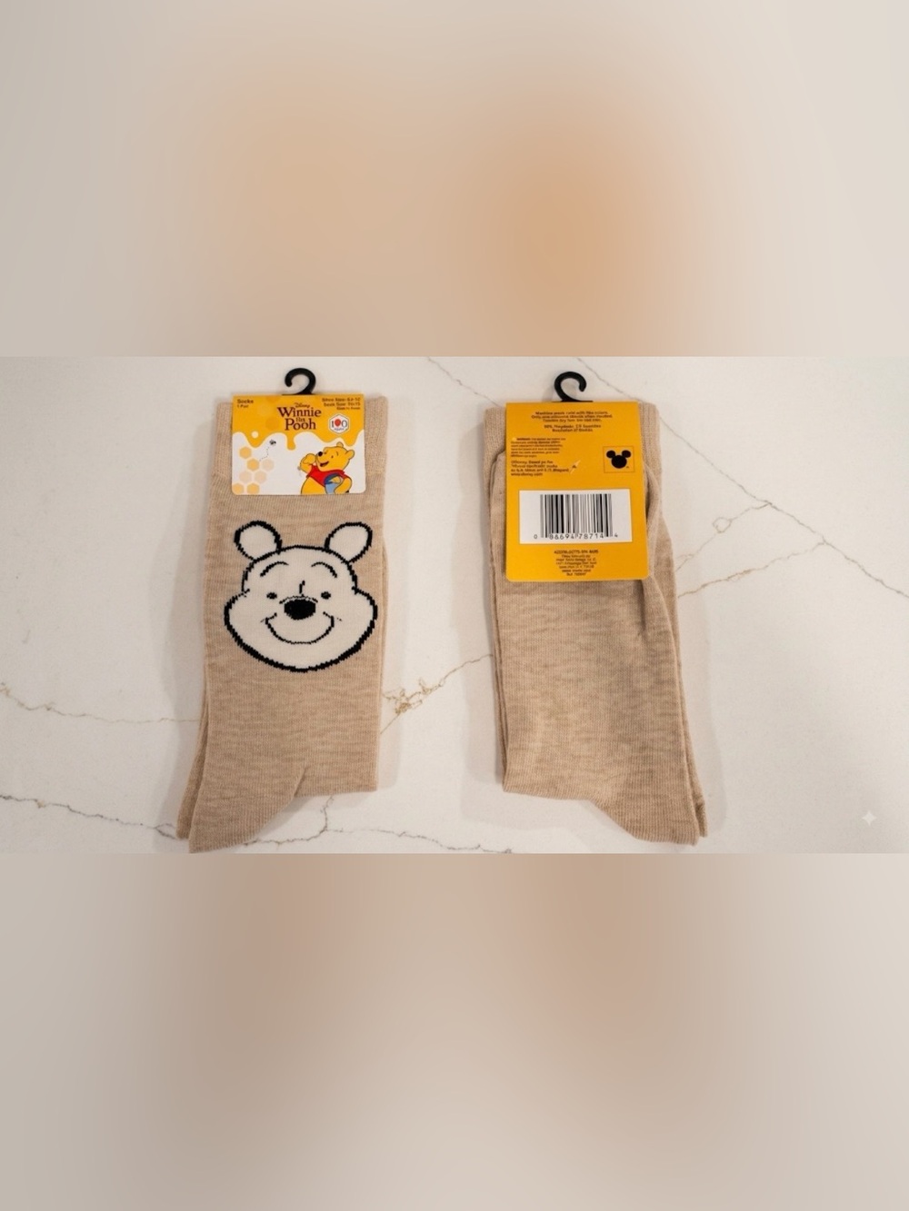 NWT Disney Winnie the Pooh Crew Socks - Beige / Tan (Brand New)